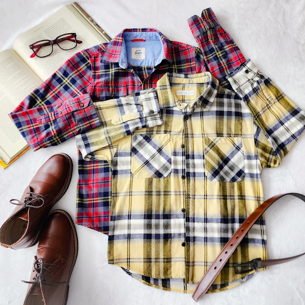 Boys Flannel Shirt Bundle, Size 9–10: Zara & Mini Boden Plaid Button Downs